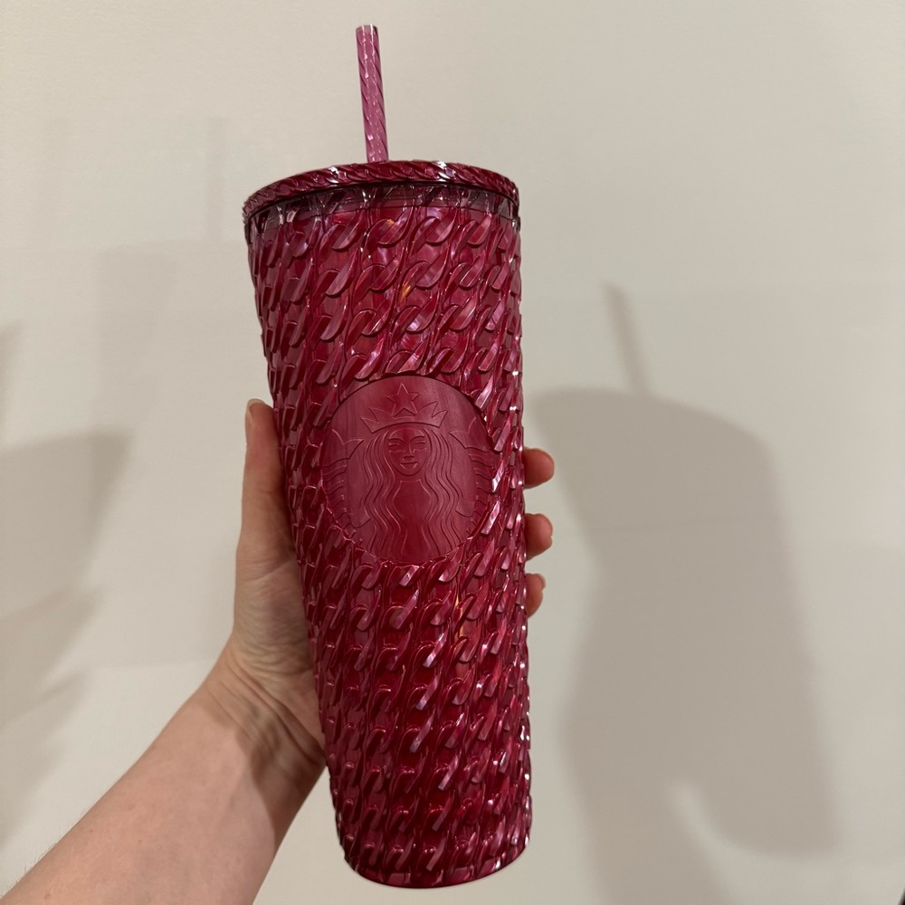 NWT Starbucks Holiday 2024 Burgundy Cold Cup Venti with a straw